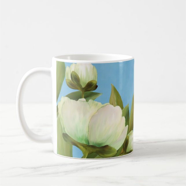 Classy White Peonies Floral Bouquet Coffee Mug (Left)