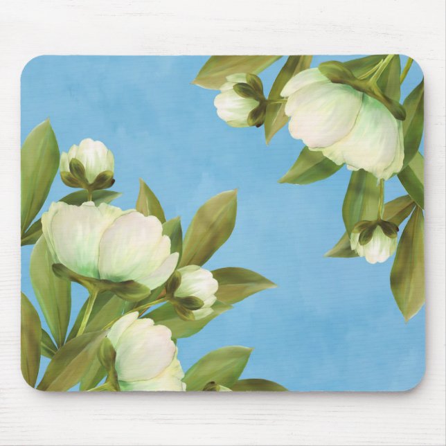 Classy White Peonies Floral Bouquet Mouse Pad (Front)
