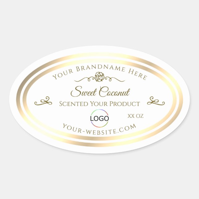 Classy White Product Label Gold Frame with Logo (Front)