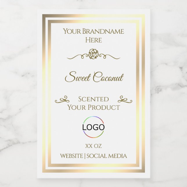 Classy White Product Label Gold Frame with Logo (Single Label)