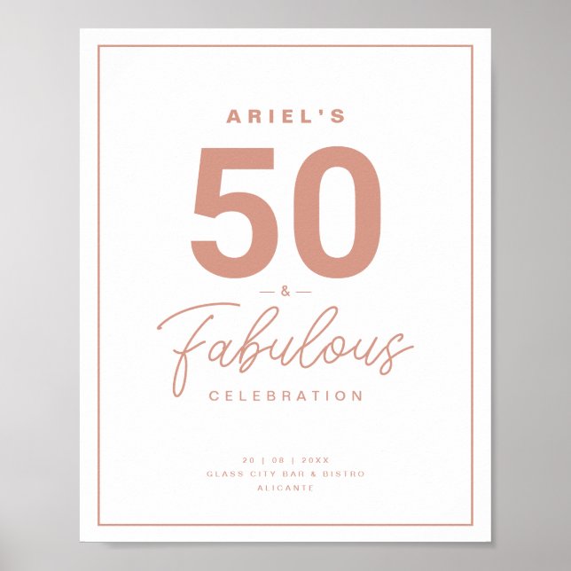Classy White Rose Gold 50&Fabulous Birthday Party Poster (Front)