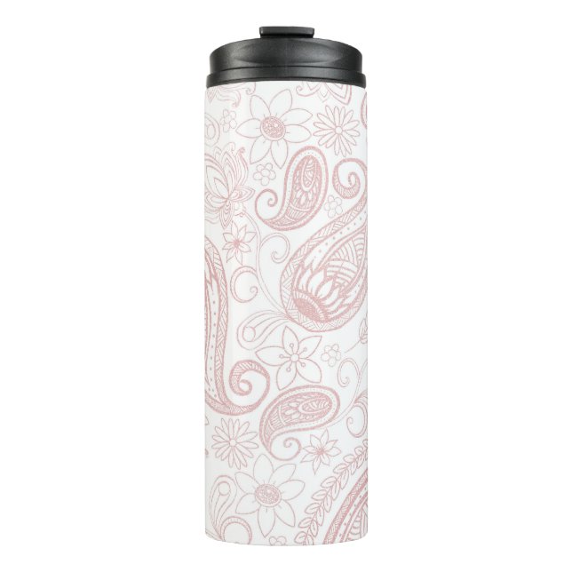 Classy White Rose Gold Glitter Paisley Floral Thermal Tumbler (Front)