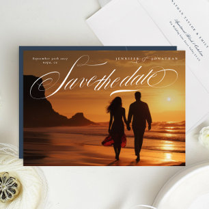 Classy White Script Photo Wedding Save The Date