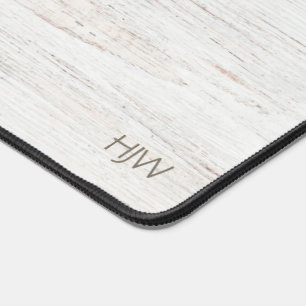 Classy White Wood Grain with Initials Desk Mat