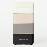 Classy Wide Stripes Pattern with Your Name Samsung Galaxy Case<br><div class="desc">Classy and elegant,  this popular design has modern sophisticated appeal with its wide striped bands of black,  blush pink,  taupe,  and light beige with thin golden stripes bordering each colour. Personalise the text template with your name or other desired text.</div>