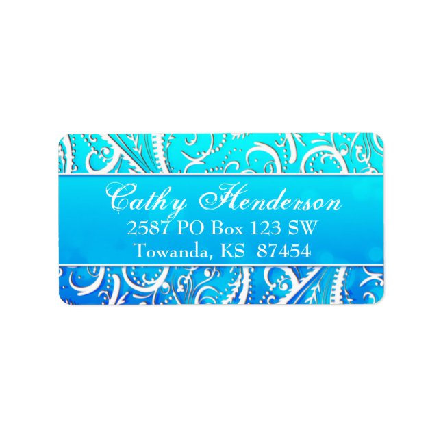 Classy Winter Blue Flourishes Address Label (Front)