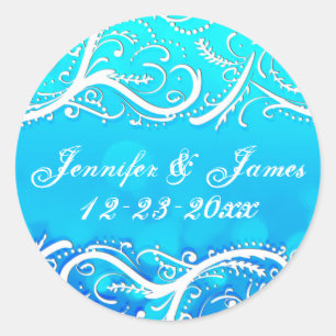 Classy Winter Blue Flourishes Save the Date Seal