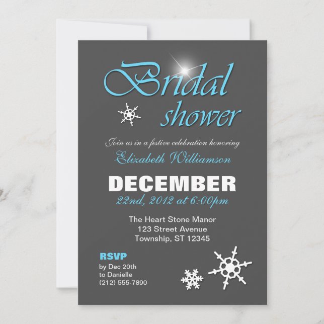 Classy Winter with Blue Bridal Shower Invitations (Front)