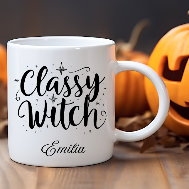 Classy Witch Halloween Name Black Typography Coffee Mug (Creator Uploaded)
