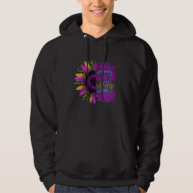 "Classy with a Savage Side" – Leopard Print Sunflo Hoodie (Front)