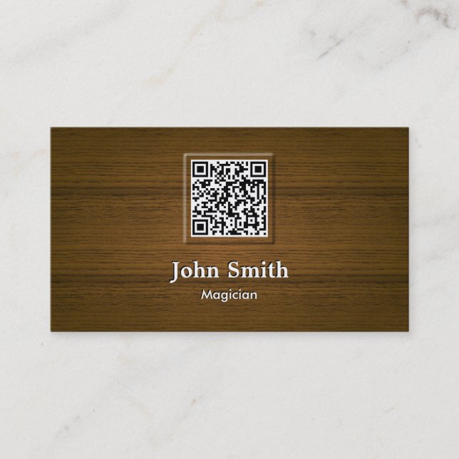 Classy Wood Grain QR Code Magician Business Card (Front)