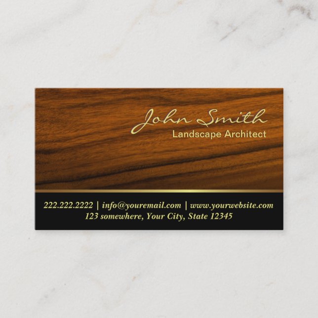 Classy Woodgrain Landscape Architect Business Card (Front)
