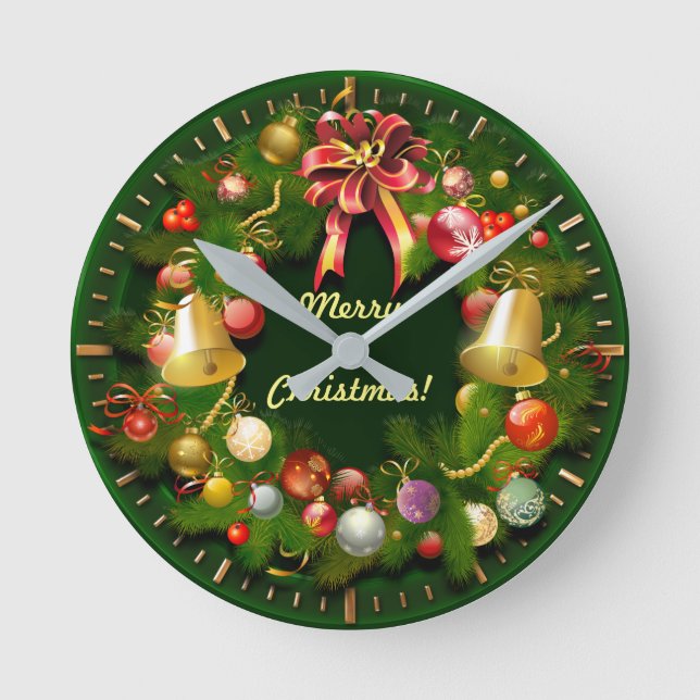 Classy Xmas Wreath With Personalised Message Round Clock (Front)