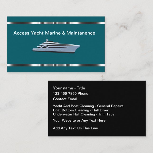 Classy Yacht And Boat Marine Services Business Card (Front/Back)