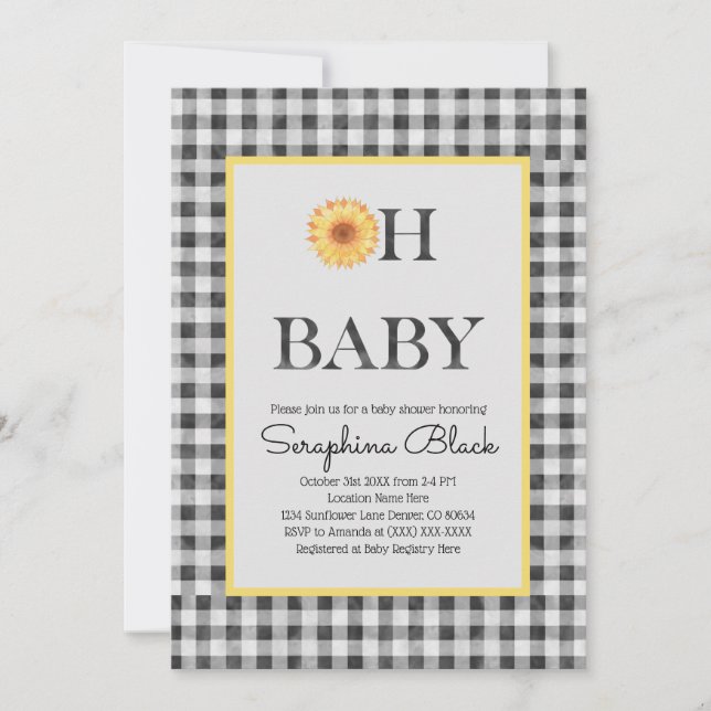 Classy Yellow And Black Summer Picnic Baby Shower Invitation (Front)