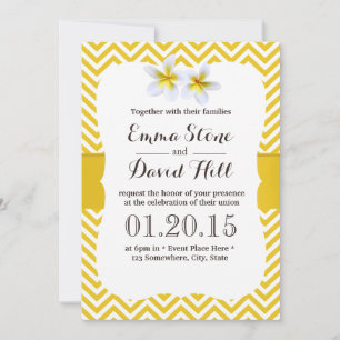 Classy Yellow Chevron Plumeria Wedding Invitation