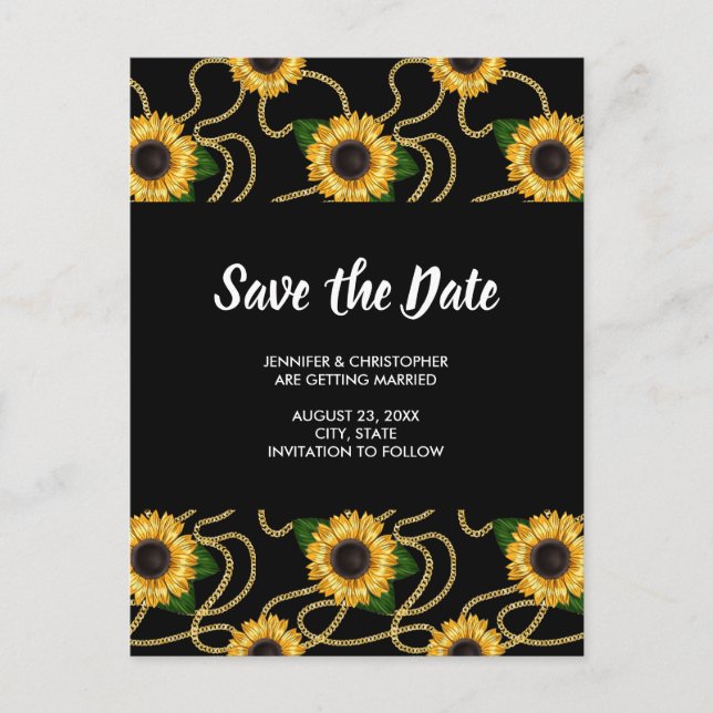 Classy Yellow Sunflowers Pattern Save the Date Invitation Postcard (Front)