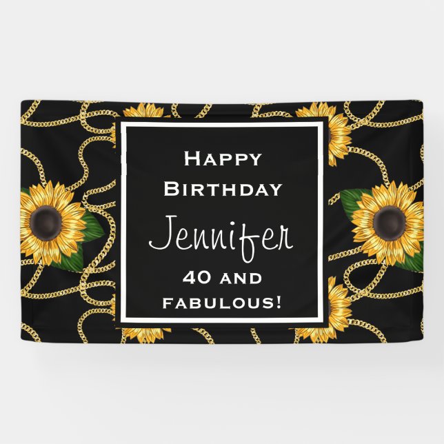 Classy Yellow Sunflowers Stylish Pattern Birthday Banner (Horizontal)