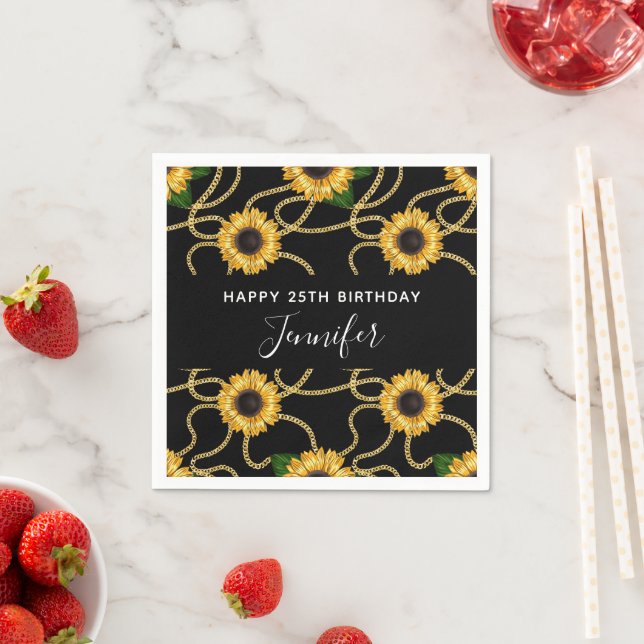 Classy Yellow Sunflowers Stylish Pattern Birthday Napkin (Insitu)