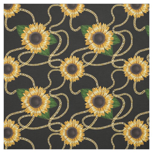 Classy Yellow Sunflowers Stylish Pattern on Black Fabric (Swatch)