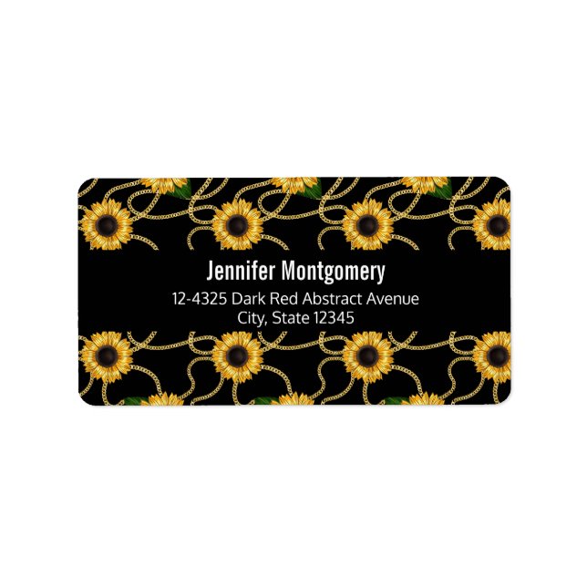 Classy Yellow Sunflowers Stylish Pattern on Black Label (Front)