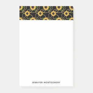 Classy Yellow Sunflowers Stylish Pattern on Black Post-it Notes