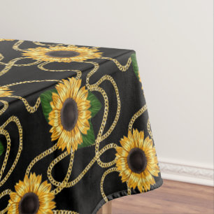 Classy Yellow Sunflowers Stylish Pattern on Black Tablecloth