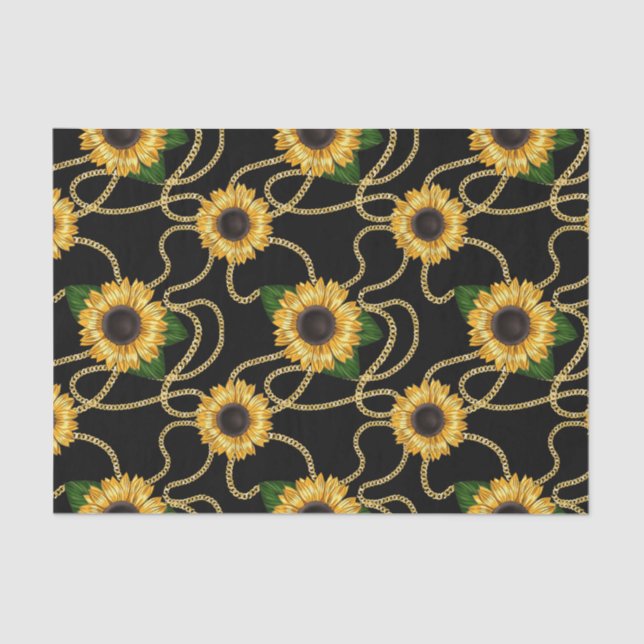 Classy Yellow Sunflowers Stylish Pattern on Black Tissue Paper (Front)