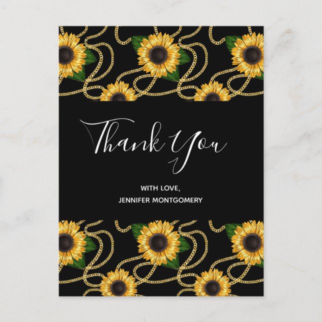 Classy Yellow Sunflowers Stylish Pattern Thank You Postcard (Front)
