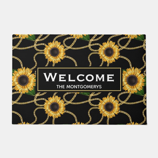 Classy Yellow Sunflowers Stylish Pattern Welcome Doormat (Front)