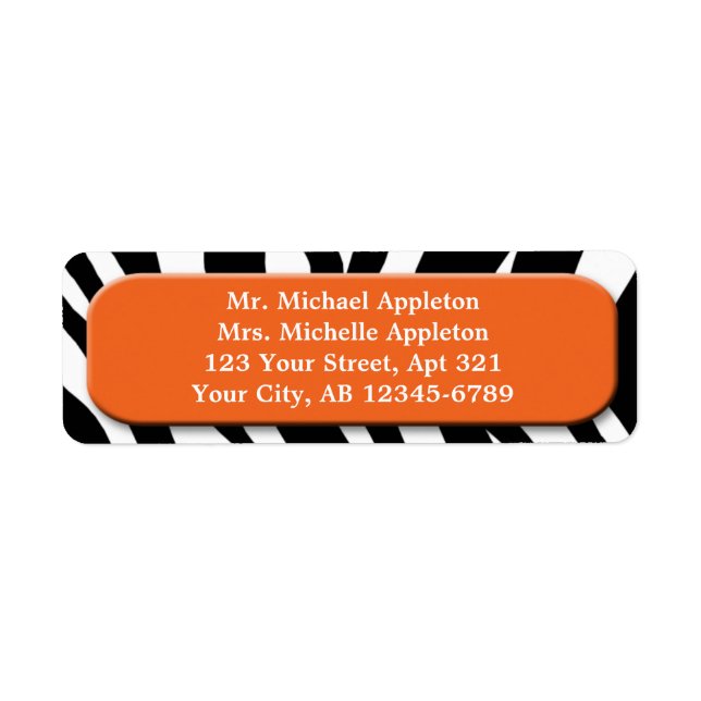Classy Zebra Print Orange Address Labels (Front)