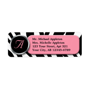 Classy Zebra Print Pink Monogram Address Labels