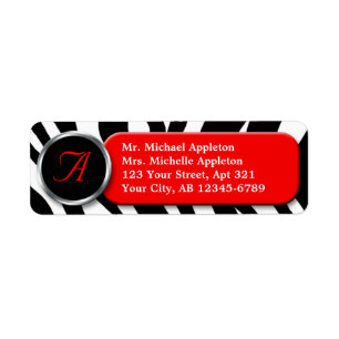 Classy Zebra Print Red Monogram Address Labels