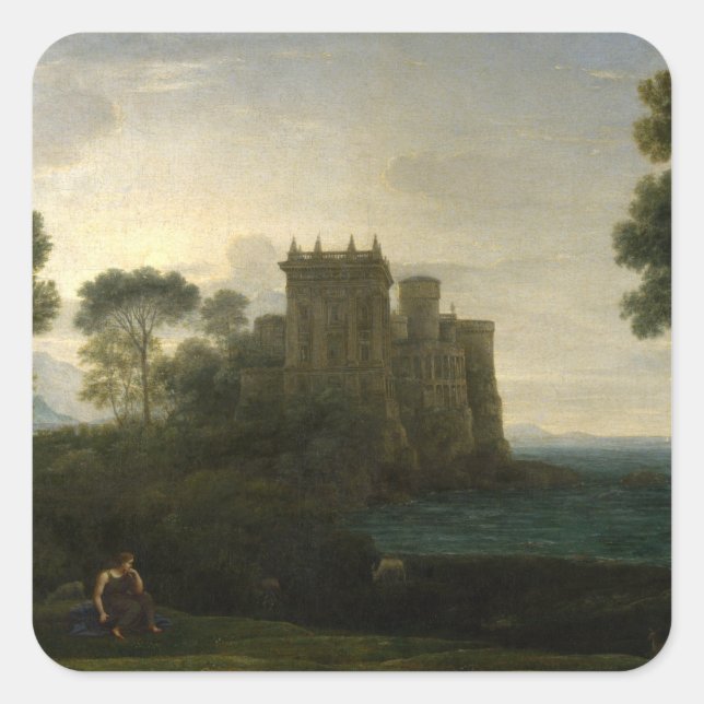 Claude Lorrain The Enchanted Castle Landscape Square Sticker (Front)