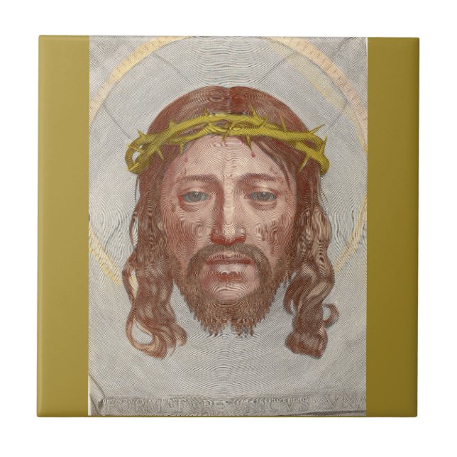 Claude Mellan’s Face of Christ 1649 engraving Ceramic Tile (Front)