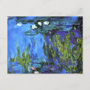 Claude Monet art: Water-Lilies, blue indigo Postcard