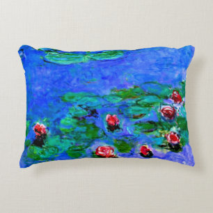 Claude Monet art: Water Lilies (red),  Decorative Cushion