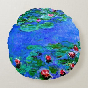 Claude Monet art: Water Lilies (red),  Round Cushion