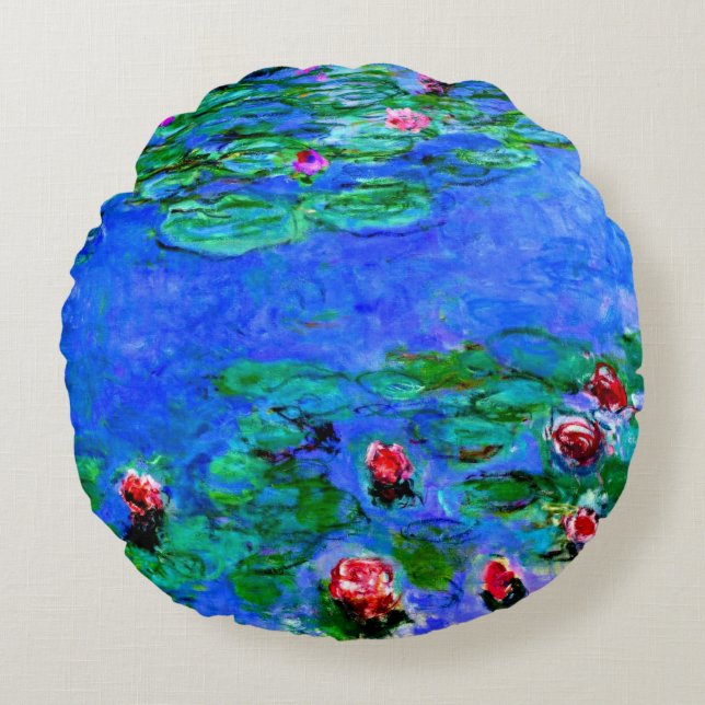 Claude Monet art: Water Lilies (red),  Round Cushion (Front)