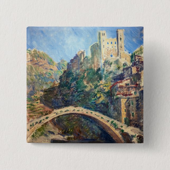 Claude Monet artwork - The Castle of Dolceacqua 15 Cm Square Badge (Front)