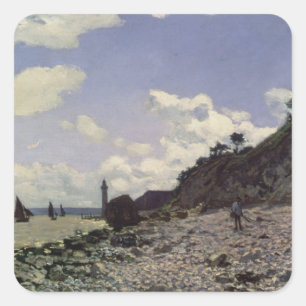 Claude Monet Beach at Honfleur, 1864 Square Sticker