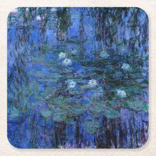 Claude Monet Blue Water Lilies Square Paper Coaster