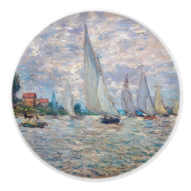 Claude Monet - Boats Regatta at Argenteuil Ceramic Knob (Front)