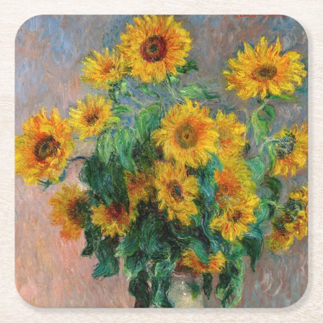 Claude Monet - Bouquet of Sunflowers Square Paper Coaster (Front)