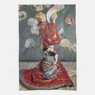 Claude Monet Camille in Red Japanese Kimono Art Tea Towel