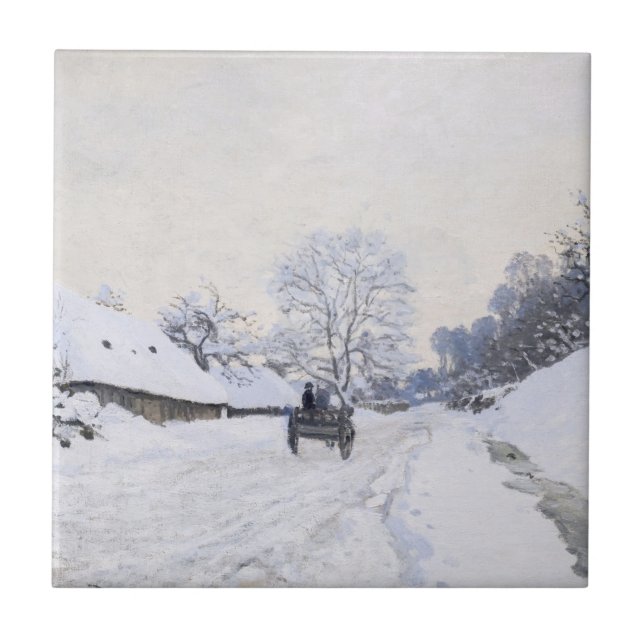 Claude Monet - Cart on the Snowy Road at Honfleur Ceramic Tile (Front)