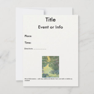 Claude Monet Classic Painting, Waterlilies (1907) Invitation