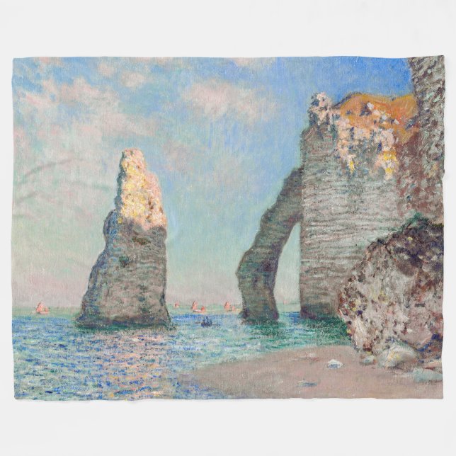 Claude Monet - Cliffs at Etretat Fleece Blanket (Front (Horizontal))