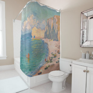 Claude Monet - Etretat: Beach and Falaise d'Amont Shower Curtain