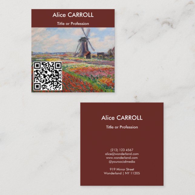 Claude Monet - Field of Tulips, Holland - QR Code Square Business Card (Front/Back)